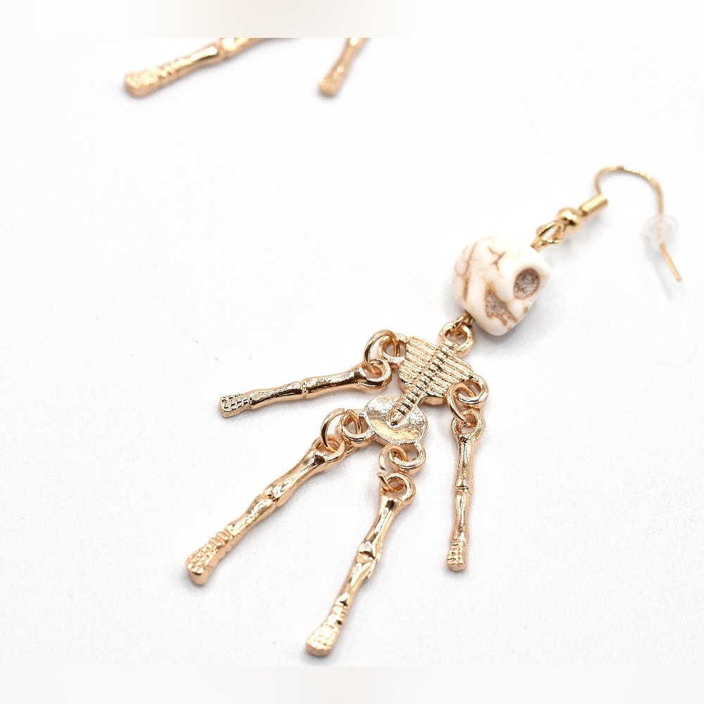 Gold Tone Skeleton Dangle Earrings - Picture 3 of 4